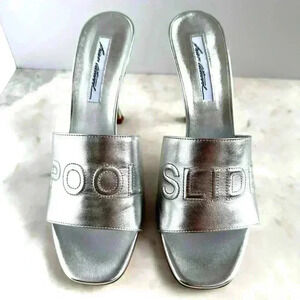 Brian Atwood  Silver Leather Pool Slides, size 41